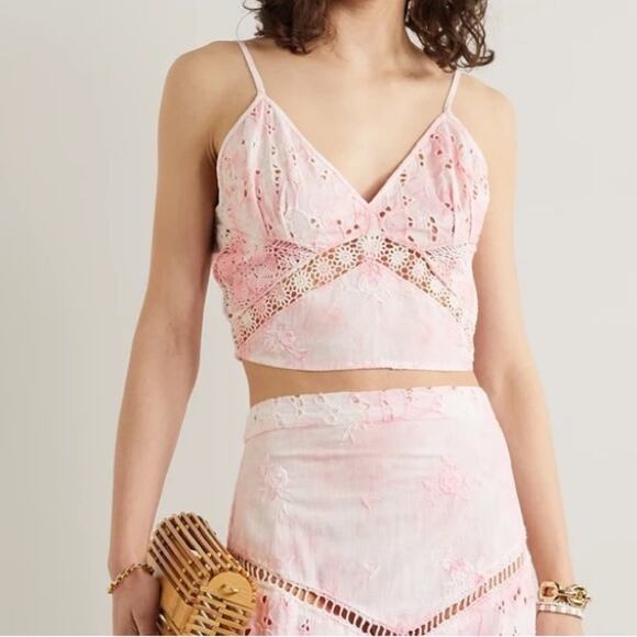 LOVESHACKFANCY Mizu cropped tie-dyed broderie top - Picture 1 of 11